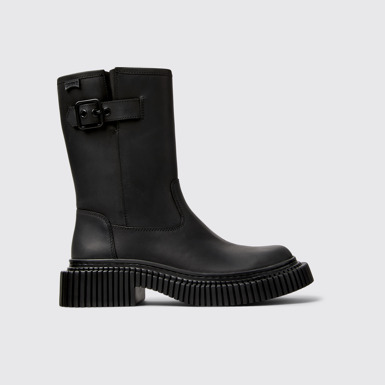 Side view of Pix Berlin Black Nubuck Mid Boots for Women.