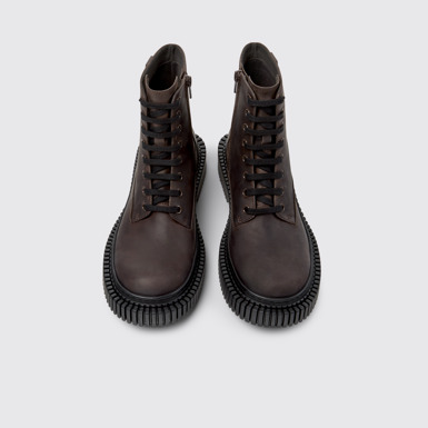 Overhead view of Pix Berlin Brown Nubuck Mid Boots for Women.