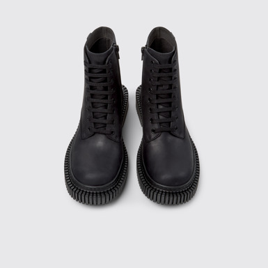 Overhead view of Pix Berlin Black Nubuck Mid Boots for Women.