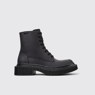Side view of Pix Berlin Black Nubuck Mid Boots for Women.