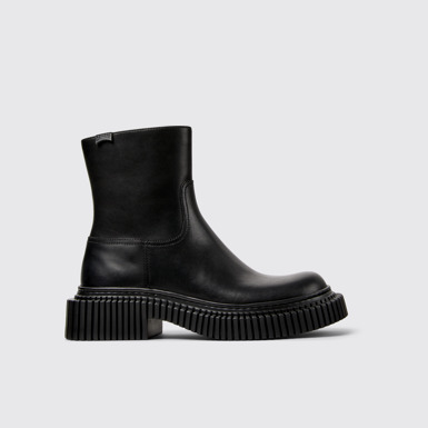 Side view of Pix Berlin Black Leather Mid Boots for Women.