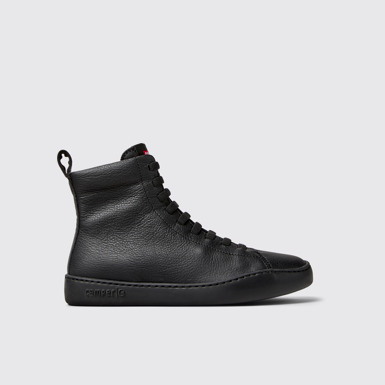 Side view of Peu Touring Black Leather Mid Boots for Women.
