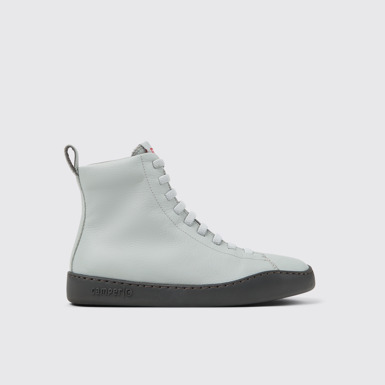 Side view of Peu Touring Gray Leather Mid Boots for Women.