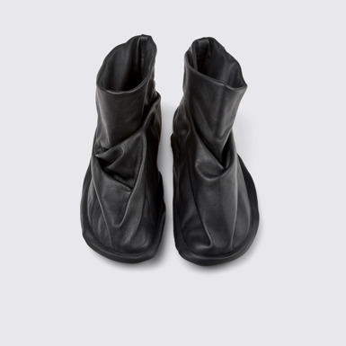 Overhead view of Camper x ISSEY MIYAKE - Peu Form Black Leather Ankle Boots for Women.