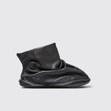 Side view of Camper x ISSEY MIYAKE - Peu Form Black Leather Ankle Boots for Women.