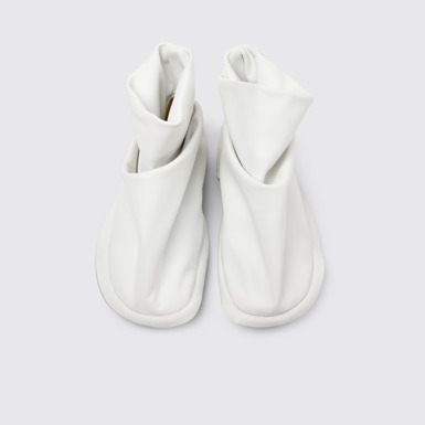 Overhead view of Camper x ISSEY MIYAKE - Peu Form White Leather Ankle Boots for Women.