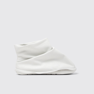 Side view of Camper x ISSEY MIYAKE - Peu Form White Leather Ankle Boots for Women.