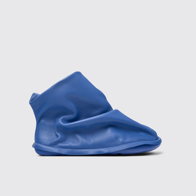 Side view of Camper x ISSEY MIYAKE - Peu Form Blue Leather Ankle Boots for Women.