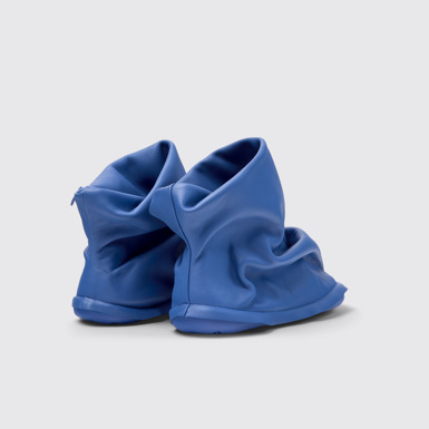 Back view of Camper x ISSEY MIYAKE - Peu Form Blue Leather Ankle Boots for Women.