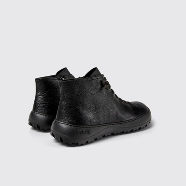 Back view of Peu Serra Black Leather Ankle Boots for Women.