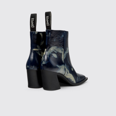 Back view of Karole Black and Gray Leather Ankle Boots for Women.