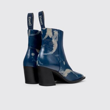Back view of Karole Blue Leather Ankle Boots for Women.