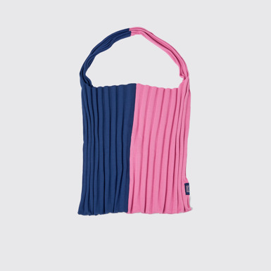 Back view of Knit TENCEL® Blue and pink TENCEL® Lyocell knit bag