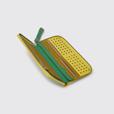 Mosa Grand portefeuille en cuir jaune et vert