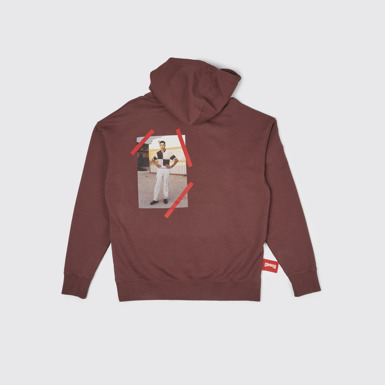 Back view of Hoodie Burgundy hoodie with harness driver print