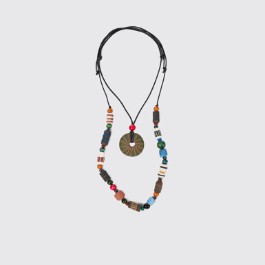 Side view of Two traditional necklaces Two black necklaces with ceramic beads