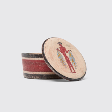 Side view of Minoan-style box Handmade and hand-painted box