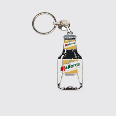 Side view of Bottle Opener Keychain Metal keychain with a built-in bottle opener