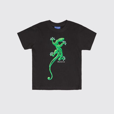 Side view of Glow-in-the-Dark Lizard Kids’ Tee Glow-in-the-dark Mallorca t-shirt for kids, featuring a lizard
