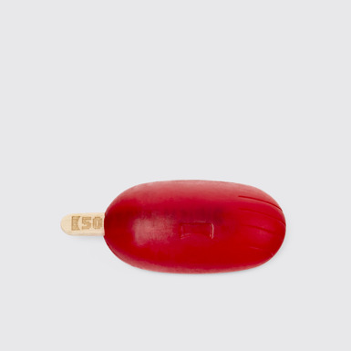 Overhead view of Camper Soap by Martí Guixé Red soap on stick