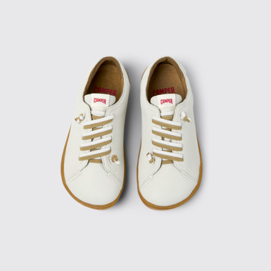 Overhead view of Peu White Leather Shoes for kids.