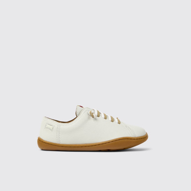 Side view of Peu White Leather Shoes for kids.