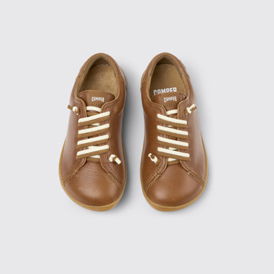 Overhead view of Peu Brown Leather Shoes for kids.