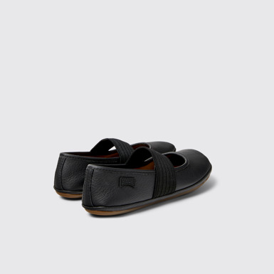 Back view of RIGHT Black Leather Ballerinas for Kids.
