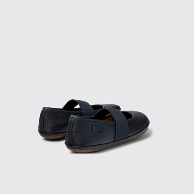 Back view of Right Blue Leather Ballerinas for Kids.