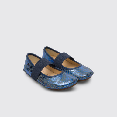 Front view of Right Metallic blue ballerina shoe for girls