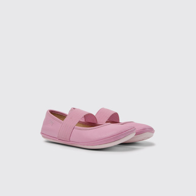 Front view of Right Pink leather ballerinas for girls