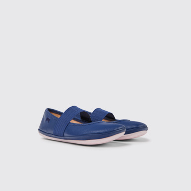 Front view of Right Blue leather ballerinas for girls