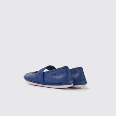 Back view of Right Blue leather ballerinas for girls