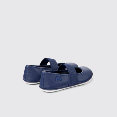 Back view of Right Blue leather ballerinas for kids