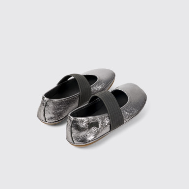 Back view of Right Metallic grey leather ballerinas for kids