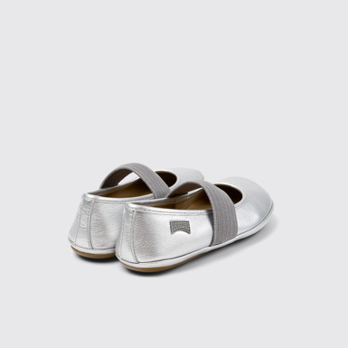 Back view of Right Silver Leather Ballerina for Kids.