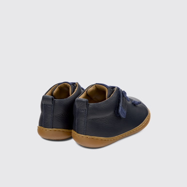 Back view of Peu Blue Leather Ankle Boots for Kids.
