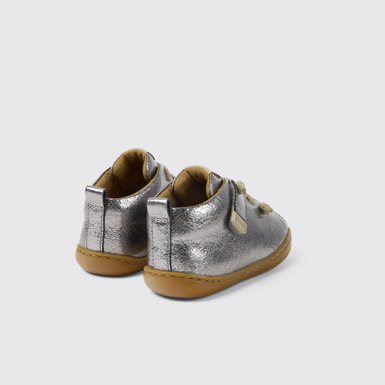 Back view of Peu Silver Leather Ankle Boots for Kids.