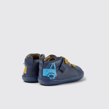 Back view of Peu Dark blue leather shoes for kids