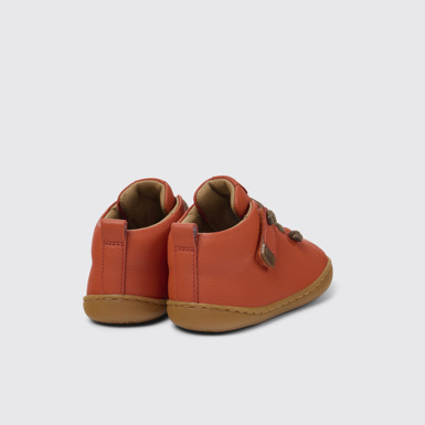 Back view of Peu Orange Leather Ankle Boots for Kids.
