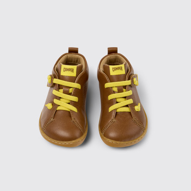 Overhead view of Peu Brown Leather Ankle Boots for Kids.