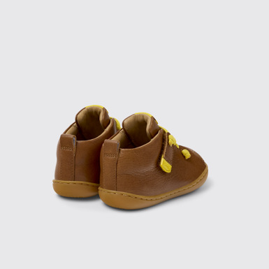 Back view of Peu Brown Leather Ankle Boots for Kids.
