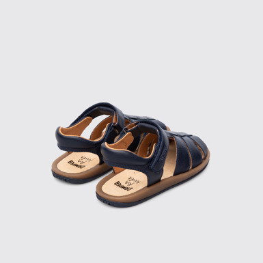 Back view of Bicho Closed navy T-strap sandal for kids