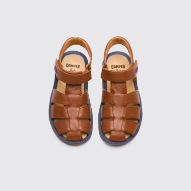 Overhead view of Bicho Closed brown T-strap sandal for kids