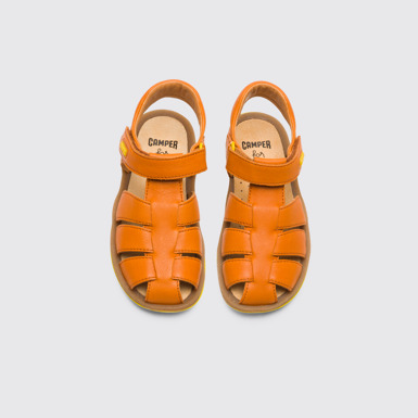 Overhead view of Bicho Closed dark orange T-strap sandal for kids