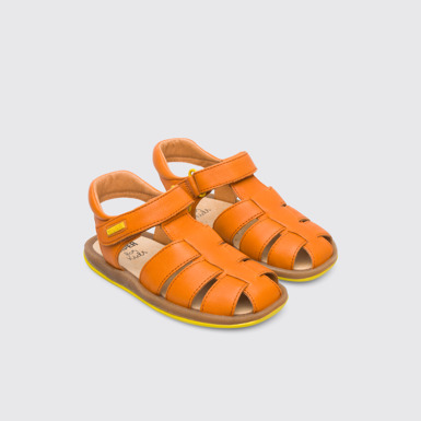 Front view of Bicho Closed dark orange T-strap sandal for kids
