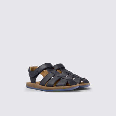 Front view of Bicho Dark blue leather sandals for kids