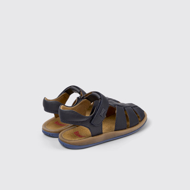 Back view of Bicho Dark blue leather sandals for kids