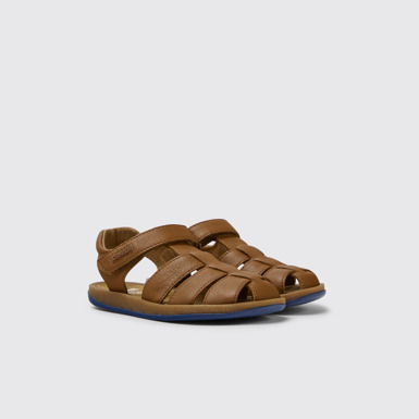 Front view of Bicho Brown leather sandals for kids