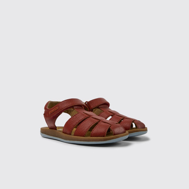 Front view of Bicho Red leather sandals for kids